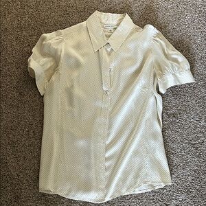 Banana Republic Silk Cream Short-Sleeve Button-Down with Tiny Dot Print